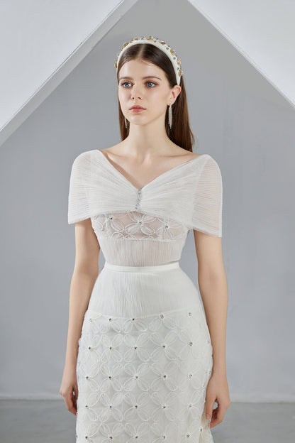 Kenna Straight Cape Sleeved Organza Midi Dress