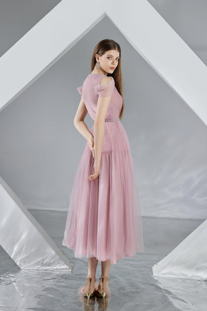 Florence Pleated Puffy Sleeved Organza Midi Dress