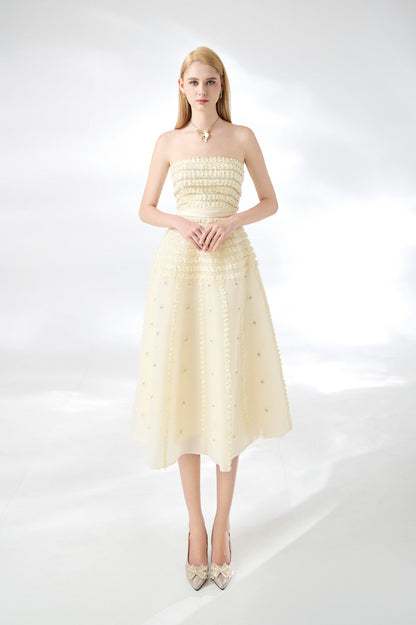 Terry Strapless Stone Organza Midi Dress