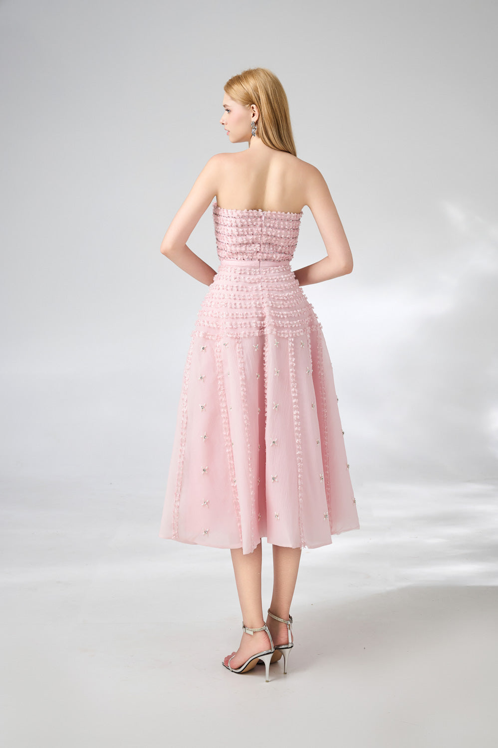 Terry Strapless Stone Organza Midi Dress