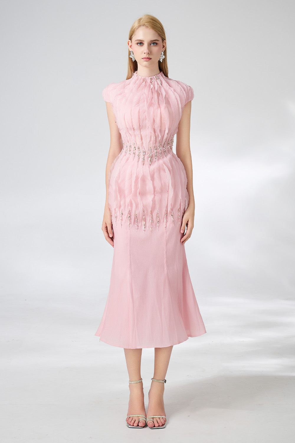 Jabari Trumpet High Neck Organza Midi Dress