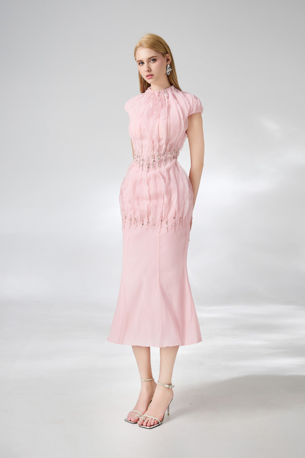 Jabari Trumpet High Neck Organza Midi Dress