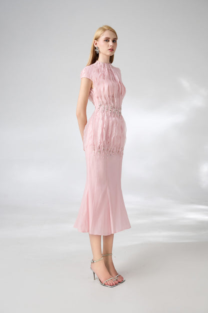 Jabari Trumpet High Neck Organza Midi Dress