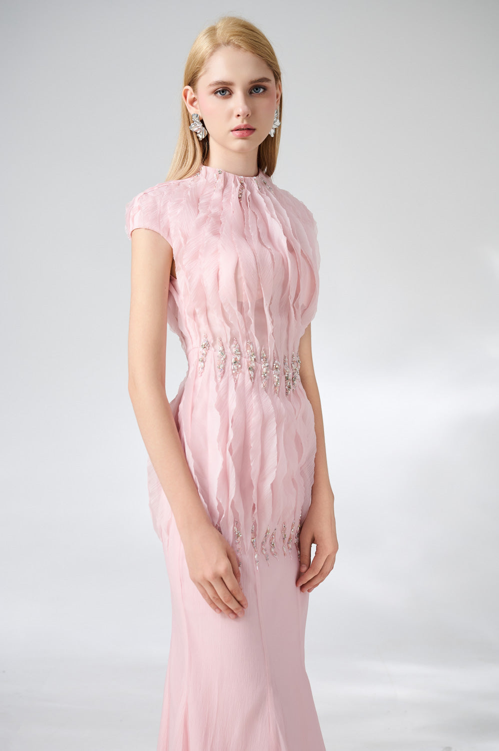 Jabari Trumpet High Neck Organza Midi Dress