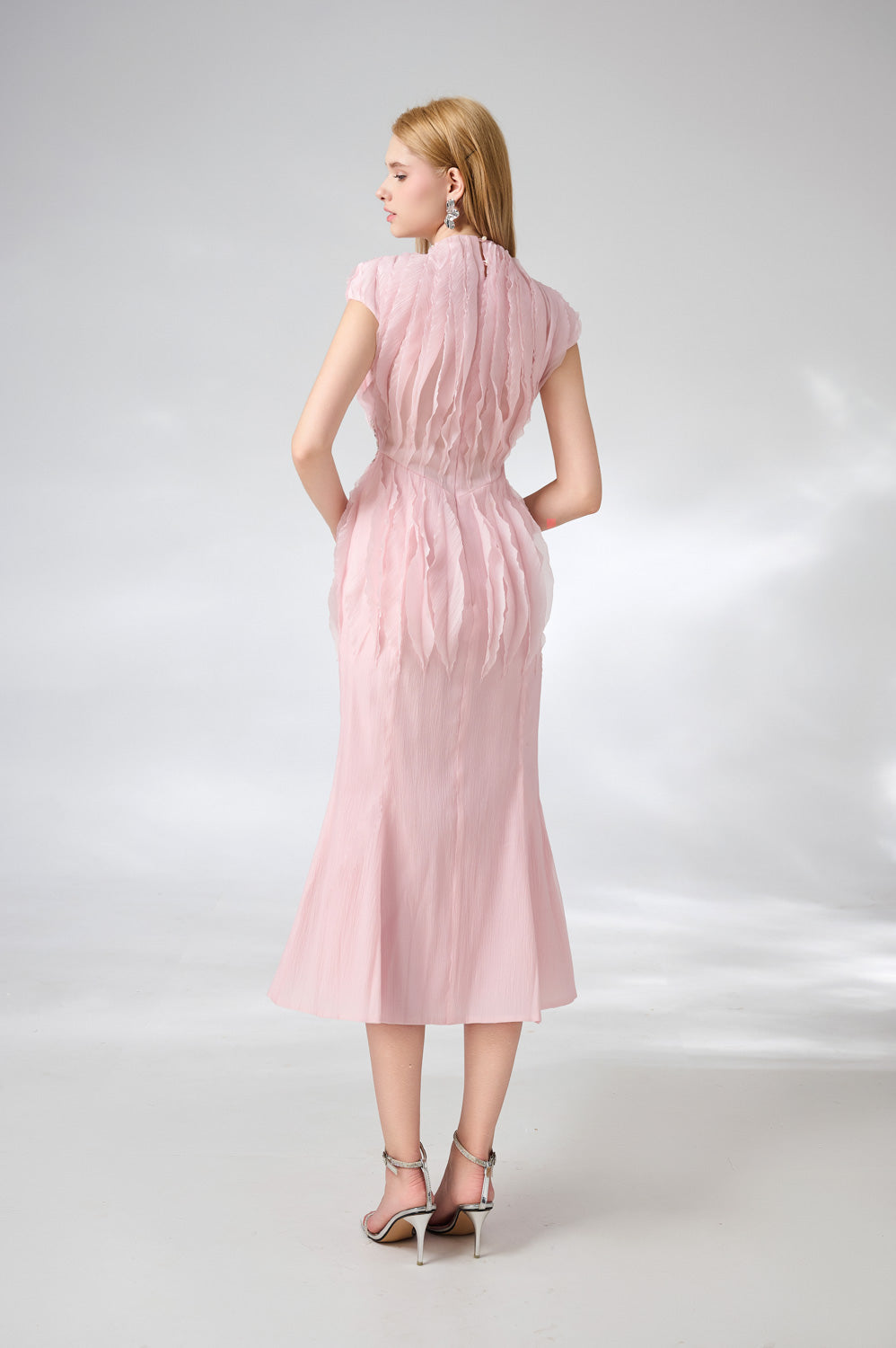 Jabari Trumpet High Neck Organza Midi Dress