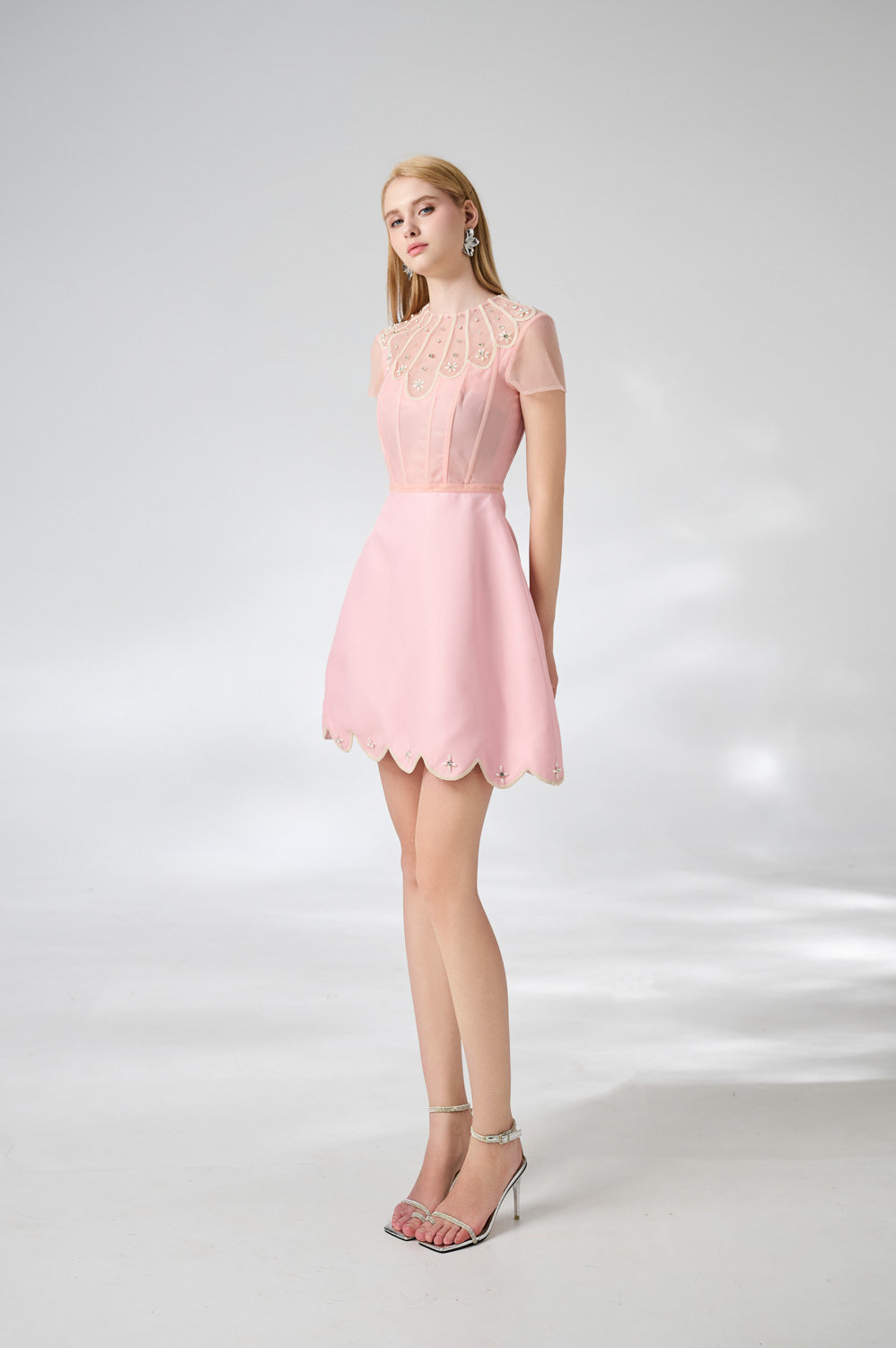 Beasley A-line Short Sleeved Taffeta Mini Dress