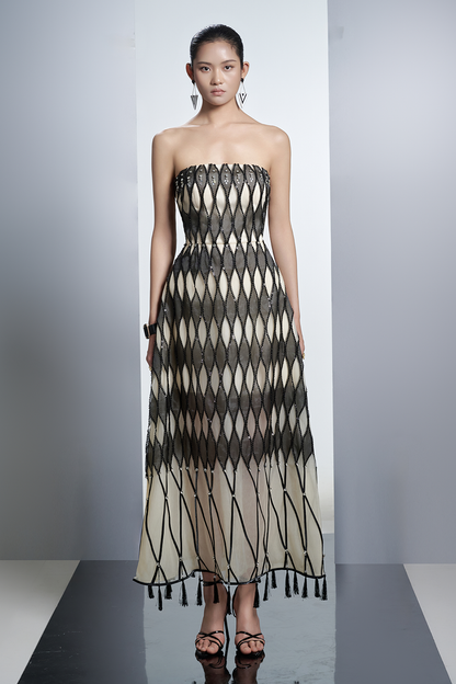Women's Malakai A-line Straight Across Neck Polyester Maxi Dress XXS/XS/S/M/L/XL/XXL/3XL/Customize Black/Beige Happy Clothing Women's Malakai A-line Straight Across Neck Polyester Maxi Dress XXS/XS/S/M/L/XL/XXL/3XL/Customize Black/Beige Happy Clothing