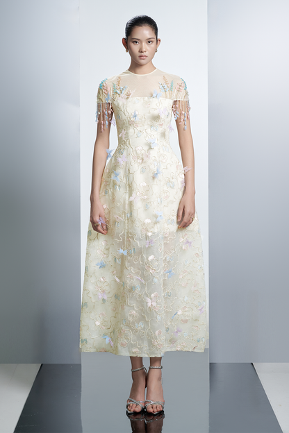 Vivienne A-line Floral Polyester Midi Dress