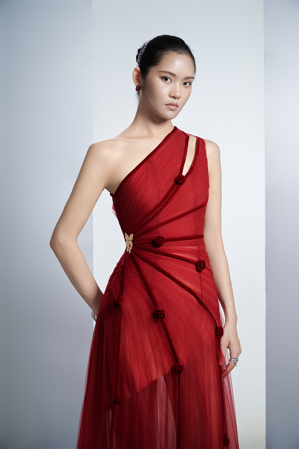 Makenna A-line One Shoulder Polyester Floor Length Dress