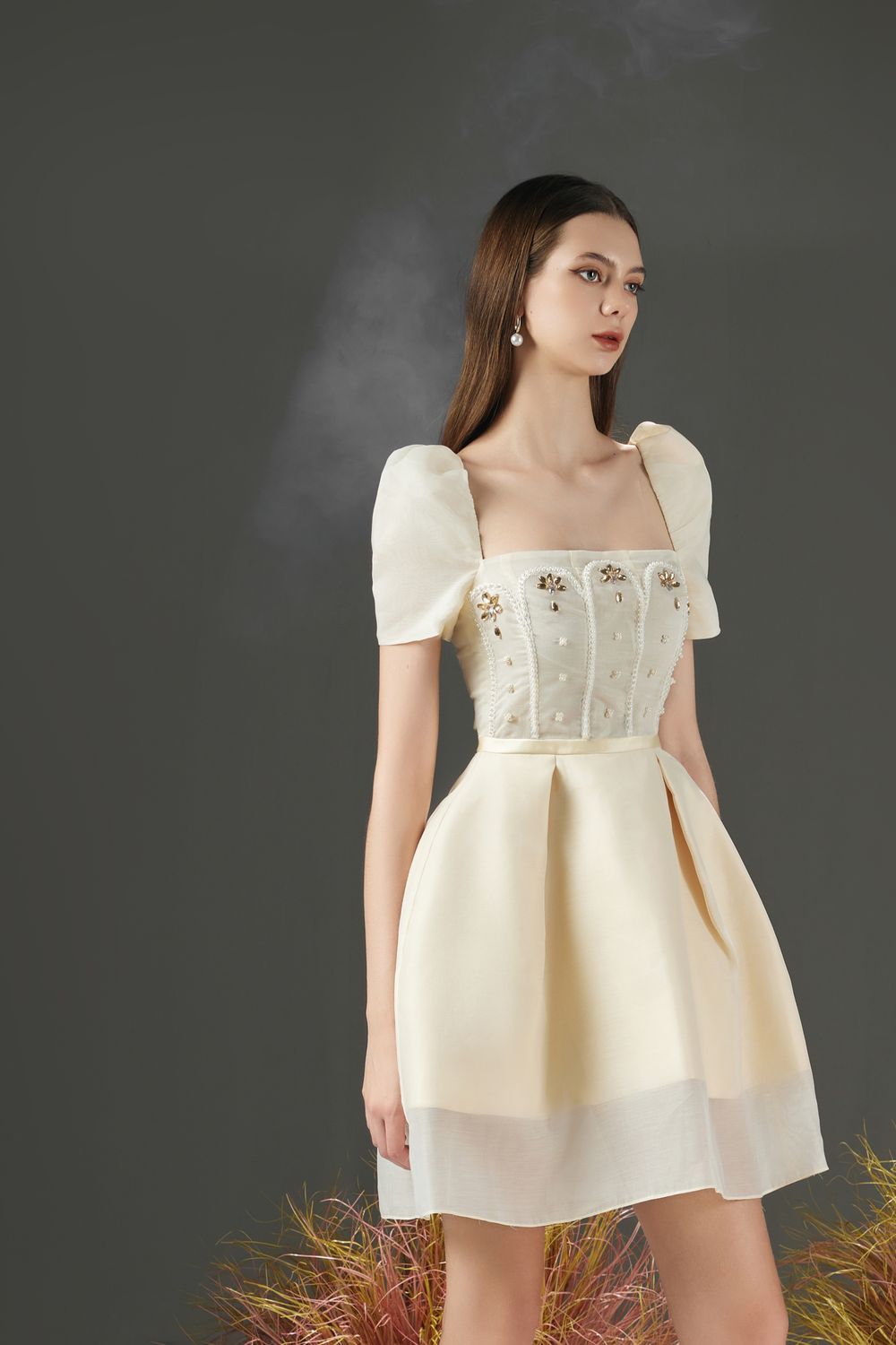 Jovita A-line Puffy Sleeved Organza Mini Dress