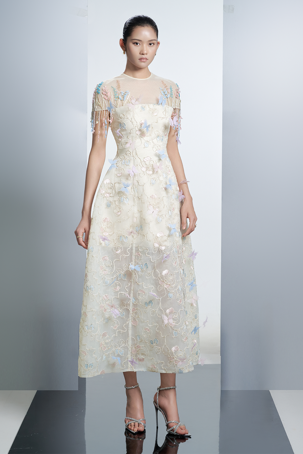 Vivienne A-line Floral Polyester Midi Dress