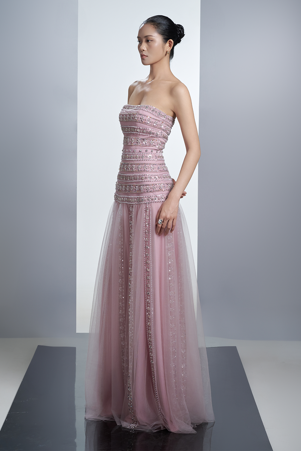 Zaria Strapless Stone Polyester Floor Length Dress