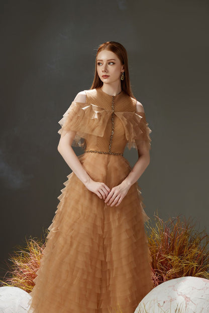 Reynolds Layered Cold Shoulder Sleeved Organza Midi Dress