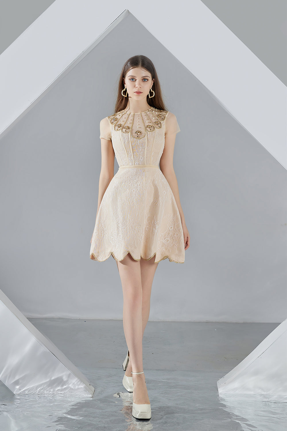 Freyja A-line Short Sleeved Organza Mini Dress