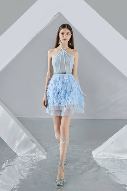 Briana A-line Halter Neck Organza Mini Dress