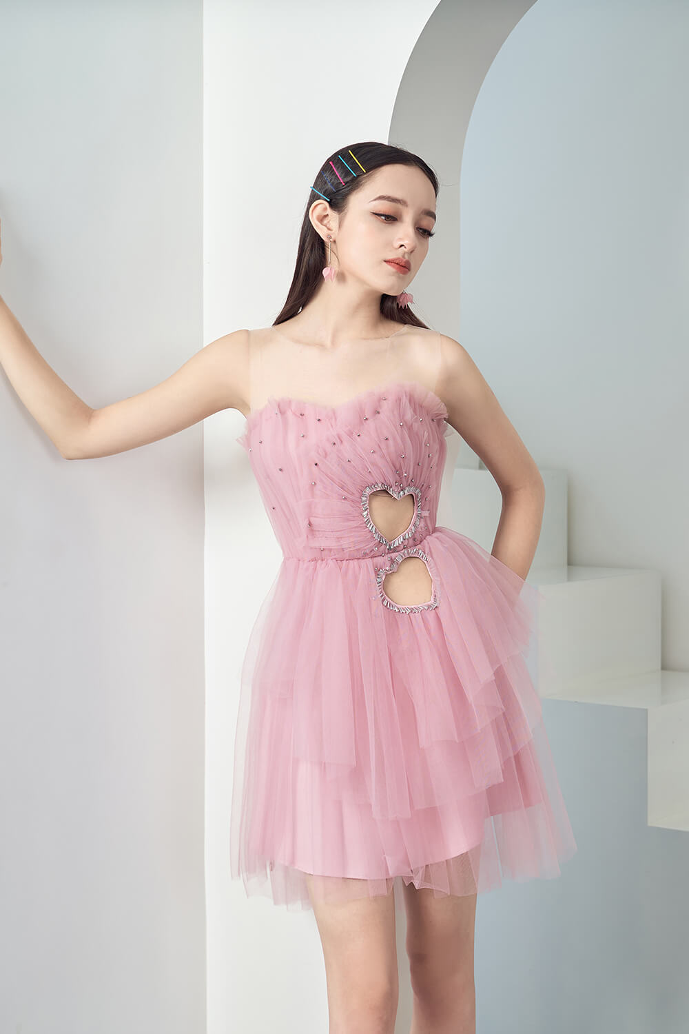 Brute Pastel Pink Ruffle Dress With Cut-Out Heart