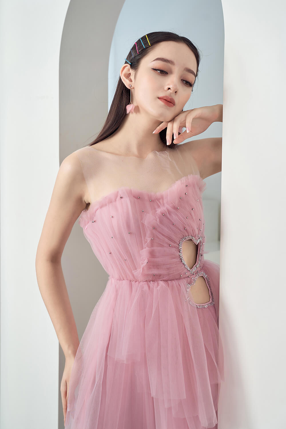 Brute Pastel Pink Ruffle Dress With Cut-Out Heart