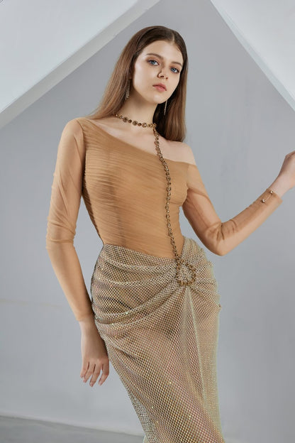 Skyla Bodycon Long Sleeved Organza Maxi Dress