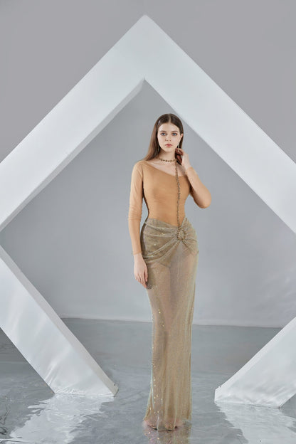 Skyla Bodycon Long Sleeved Organza Maxi Dress