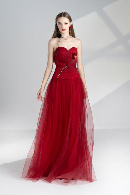 Women's Alena A-line Sweetheart Neck Mesh Floor Length Dress XS/S/M/L/XL Red Happy Clothing Women's Alena A-line Sweetheart Neck Mesh Floor Length Dress XS/S/M/L/XL Red Happy Clothing