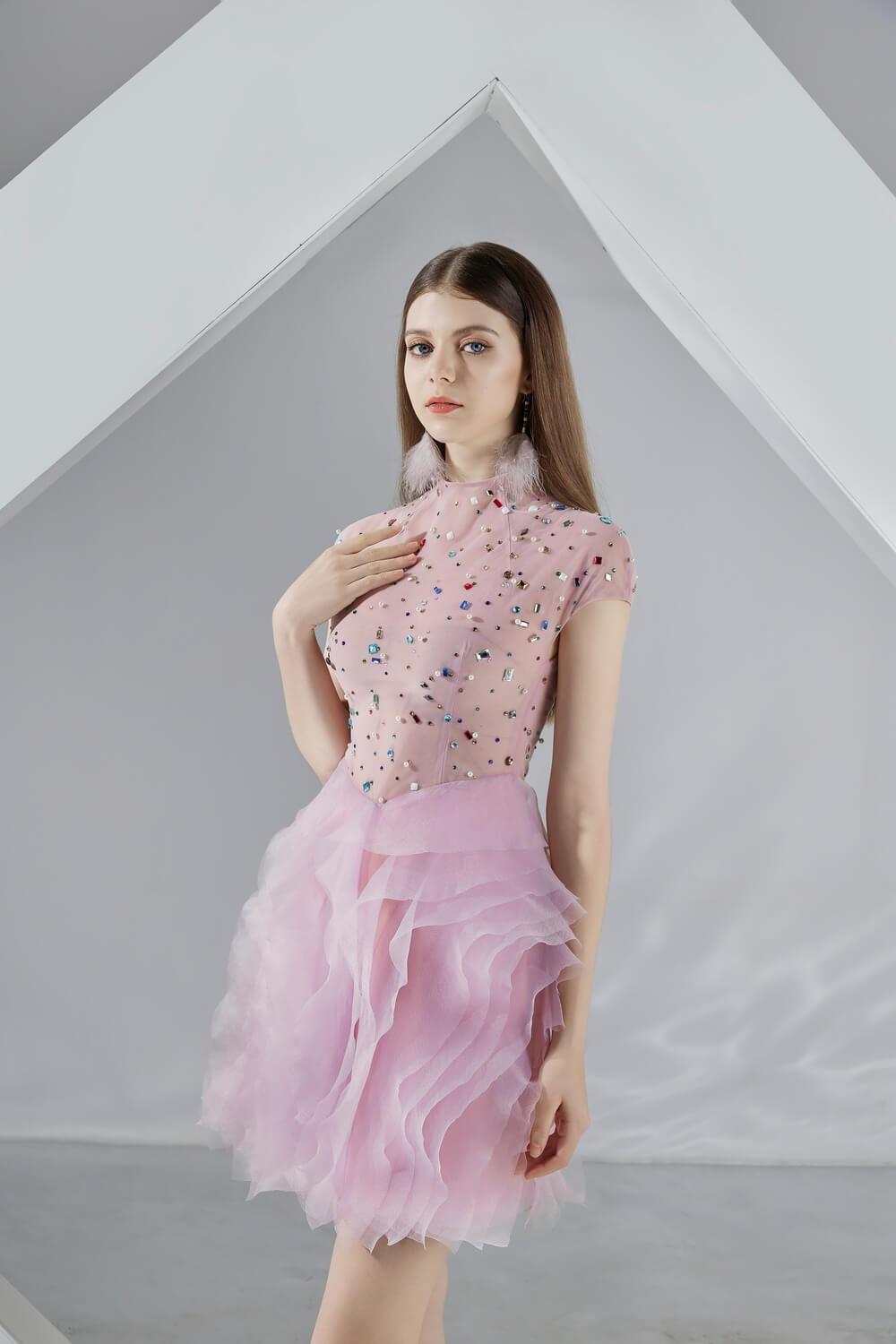Emerie Layered Short Sleeved Organza Mini Dress