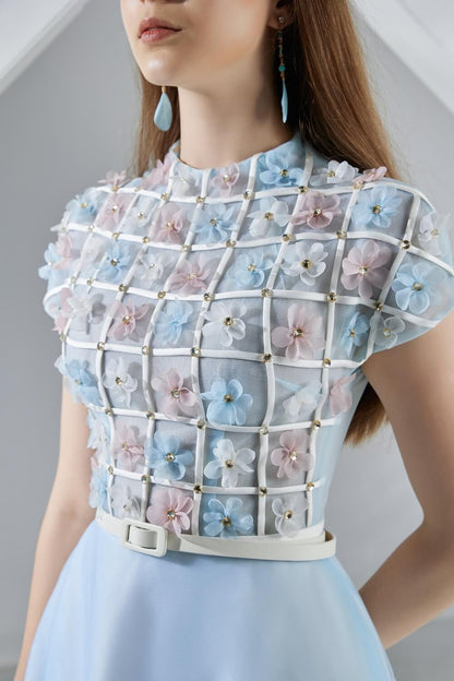 Macy A-line Short Sleeved Organza Mini Dress