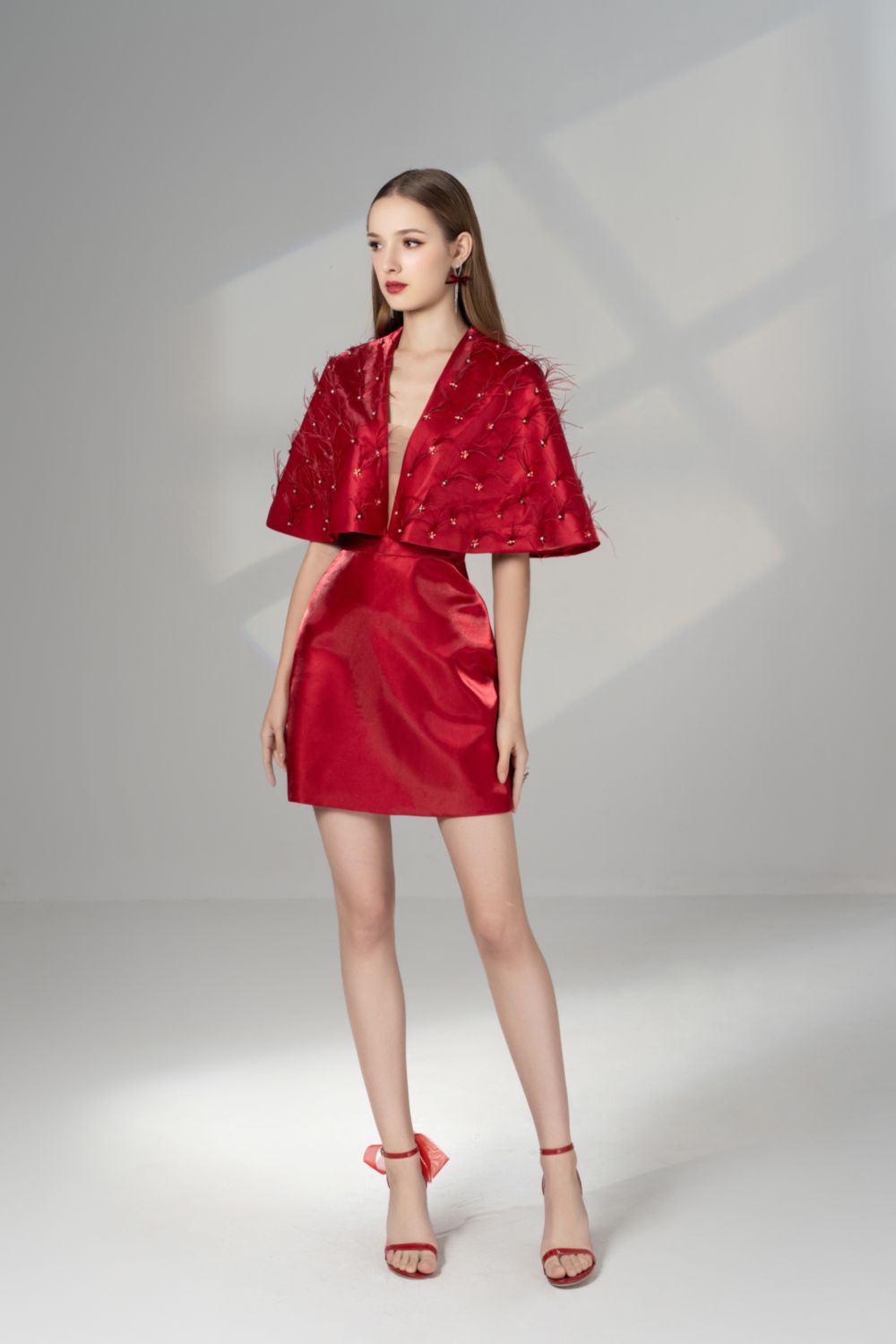 Women's Cherie A-line V-Neck Taffeta Mini Dress XS/S/M/L/XL Red – Happy Clothing