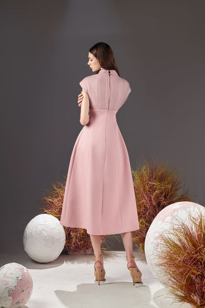 Butler A-line Pleated Chest Taffeta Silk Midi Dress