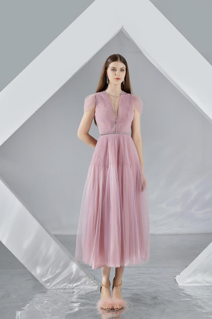 Florence A-line Puffy Sleeved Organza Midi Dress