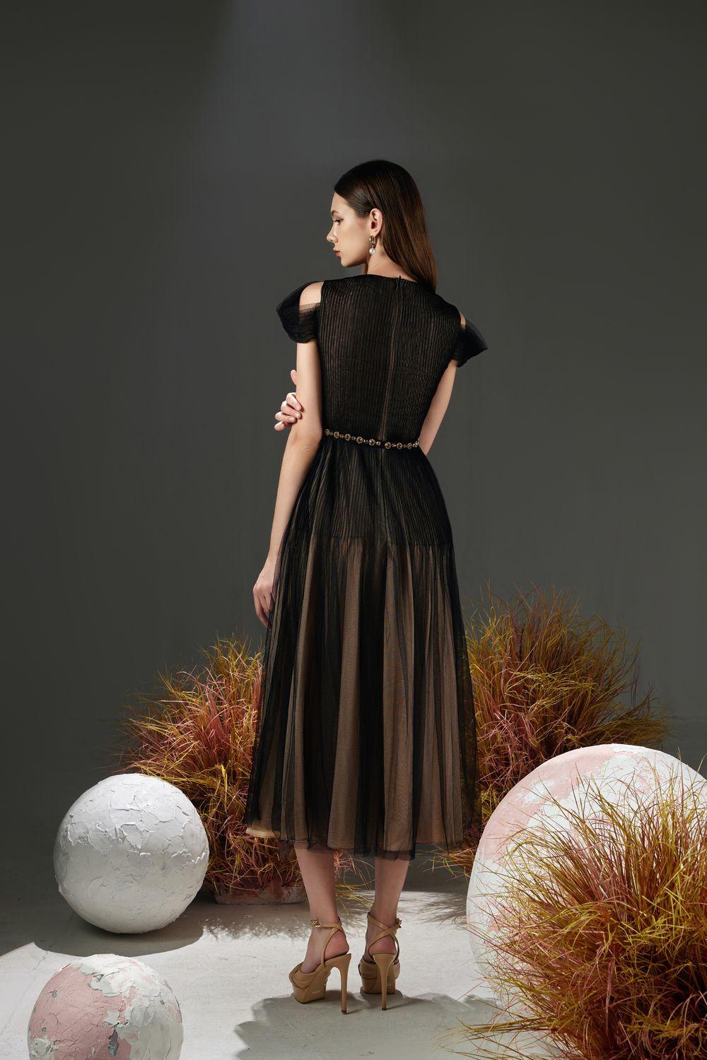 Florence A-line Cold Shoulder Sleeved Organza Midi Dress