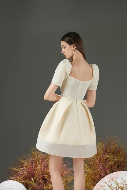 Jovita A-line Puffy Sleeved Organza Mini Dress