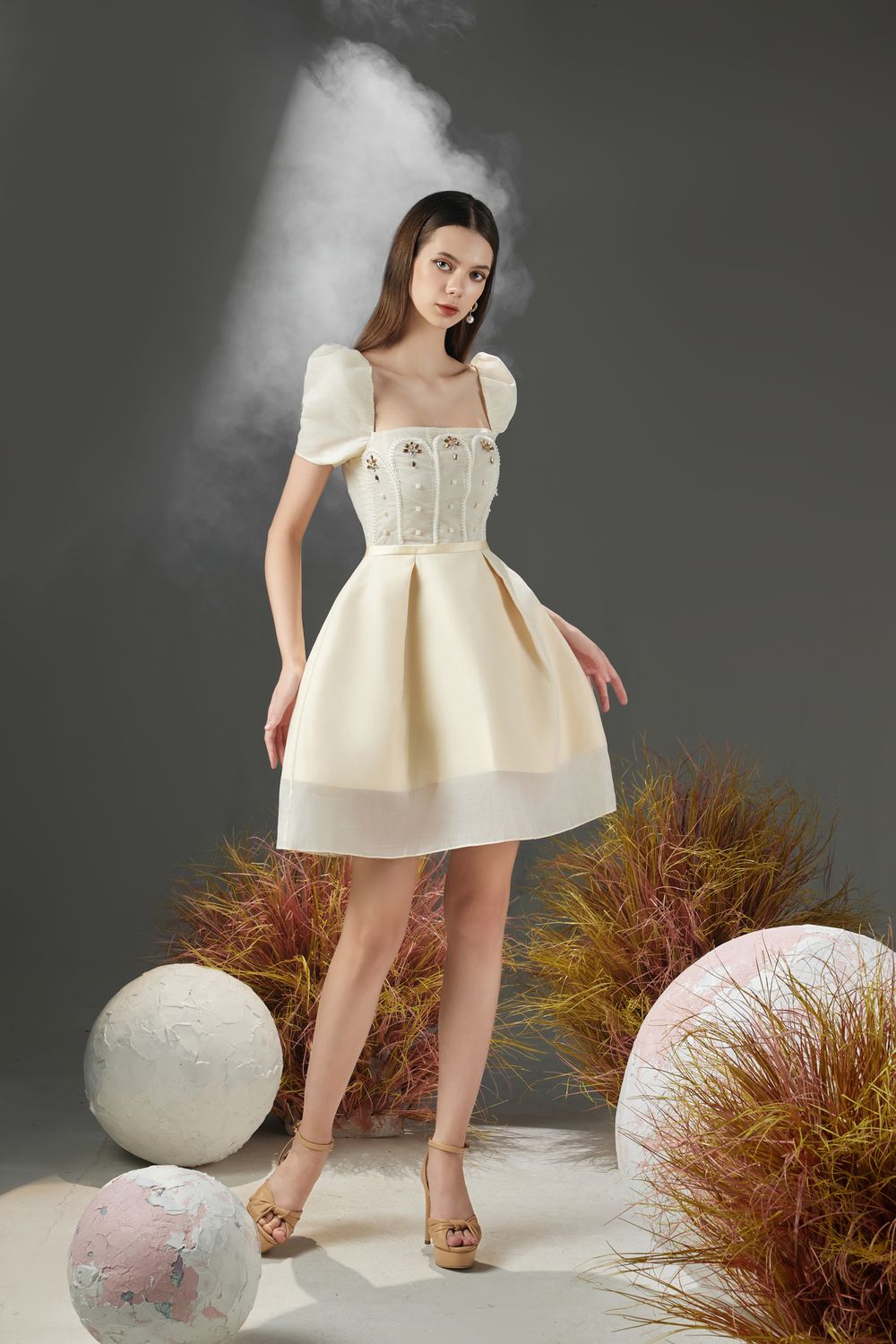 Jovita A-line Puffy Sleeved Organza Mini Dress
